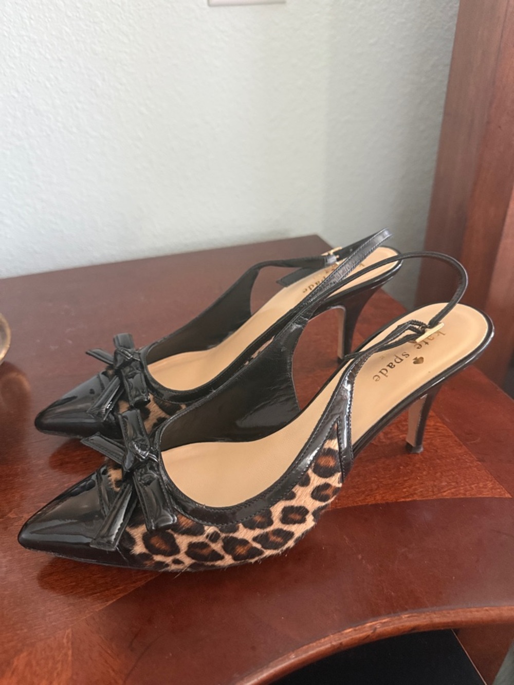 kate spade Black Patent and Leopard Print Slingback Pumps